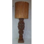 A large impressive Bernard Rooke studio pottery lamp , decorated with as a totem pole 80cm high not