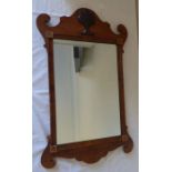 Hand carved reproduction mirror  Yew tree face veneer and moulding  Laburnum shell holly corners