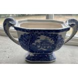 Masons blue and white campaign jug; another fish jug (2) ***Offsite Location***