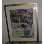 A large 20c Water colour signed and dated Farago 1965 , bottom left  of a Venetian scene  inside