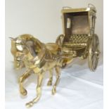 A large brass horse and carriage 58cm in length and 27cm high