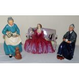 3 x Royal Doulton figures , Sweet and Twenty, sat on the couch , The Favourite HN2249 and The cup