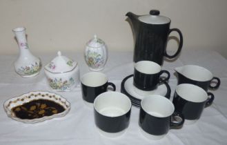 Aynsley part lot  and a black and white  Poole coffee pot , cream jug with 5 cups and 4 saucers (