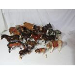 Large collection of china horses , donkeys and 1 cart , to include examples by Coppercraft  and