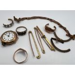A lot of 9ct and 15 ct gold scrap items to include rings, bar brooches and other items. Gross