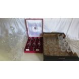 Large collection of cut lead crystal glass , to include 2 decanters , whiskey and wine glasses ,