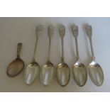 Set of 5 silver teaspoons London 1892 and a Georgian caddy spoon  Total weight 97grms