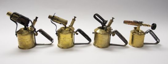 Max Siviert - four Swedish brass blow lamps - 3 x  0.4 liter, and one 0.25 liter (4)
