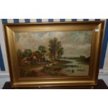 Signed WW Caffyn oil on canvas, with a gilt coloured frame, canvas measures  38cm x 58cm to inside