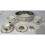 Large Wedgwood West point bowl 1960 , 2 Wegdwood Guyatt Princess Anne commemorative mugs and other