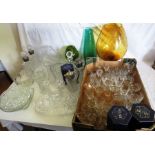 Large collection of mixed glassware , to include coloured glass vases , dressing table set , lead