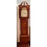 A 19th century oak, mahogany crossbanded and satinwood strung 30 hour longcase clock, scrolling