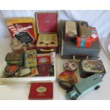 A lillput typewriter , boxed Kodamatic camers , a group of vintage tins and other items