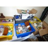 A large collection of money boxes , ceramic, tin , wooden , metal ( 7 boxes in lot )