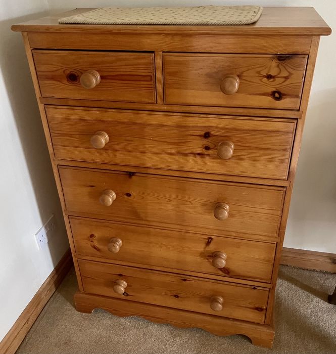 A 20th Century pine chest of drawers, two short over four drawers. ***Offsite Location***