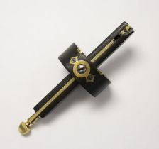A Victorian ebony and brass carpenter's mortise gauge, approx 20cm; A Victorian paraffin oil lamp,
