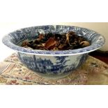 A blue and white ceramic wash bowl. ***Offsite Location***