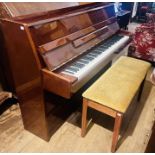 A Kawai walnut/mahogany upright piano; An oak long piano stool (2)