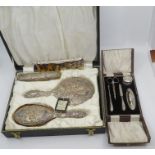 Boxed Silver dressing table set , mirror, hair brush,comb and cloths brush (unused) Birmingham