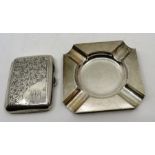 Silver Mappin & Webb ashtray, London 1943 and a silver cigarette case Birmingham 1920 130 grams