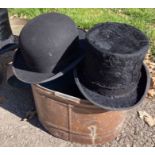 Vintage Top Hat with box and a Bowler Hat.