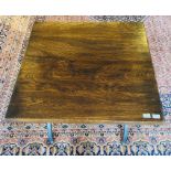 A metal framed occasional table with square elm top, 59cm