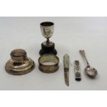 Mixed collection of silver, to include a small trophy , and inkwell ( damage to glass inkwell)