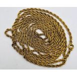 A twisted rope yellow metal chatelaine chain, unmarked but assessed as gold. Approximate gross