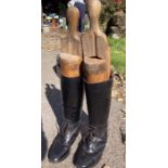 Pair of leather California Police Boots, size 9.  With wooden trees. Used as Coachman’s Boots.