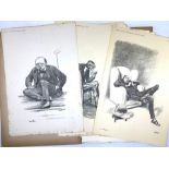 Collection of 1920s & 1930s New Statesman caricatures, black & white prints depicting Winston