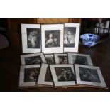 Collection of 11 photogravure portraits after Reynolds, Gainsborough and others, framed with