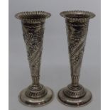 A Pair of late Victorian weighted silver trumpet shaped vases Dated London 1894 by William Comyns