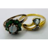 A 9ct gold green stone and opal dress ring, approx gross weight 1.3 grams, size J; along with a