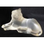 Simba, a contemporary Lalique crystal frosted glass model of a lion, model 11662, engraved marks,