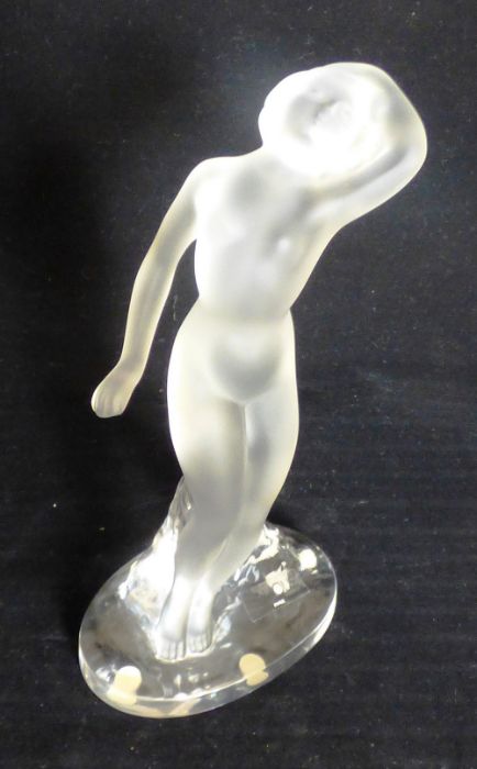 Danseuse bras baisse, a contemporary Lalique frosted crystal nude statuette, etched mark to base,