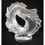 Deux Poissons, a contemporary crystal Lalique clear and frosted glass model of two fish, engraved