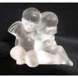 Deux Angelots, a contemporary Lalique frosted glass figure, etched mark, 8.5cm high, in original