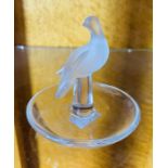 Pigeon, a contemporary Lalique crystal clear and frosted glass cendrier, the base with etched