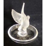 Colombe, a contemporary Lalique cendrier mounted with a frosted glass dove, etched mark, 9cm high,