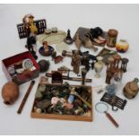 A good mixed lot of collector's items, to include miniature carved wood animals and figures, opera