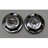 A pair of Pre war Rolls Royce Chrome silver Wraith wheel nuts, diameter 12cm