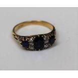 An 18ct gold sapphire and rose cut diamond ring, hallmarked Birmingham 1912, size L, gross weight