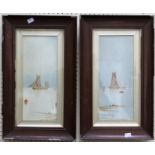 Edwardian Norfolk School, a pair of marine studies, each with sailing boats on calm waters,