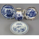 A group of blue and white hand-painted Chinese porcelain wares, c. 1760-80. To include: a sparrow-