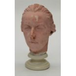 A skin tone tinted plaster life mask of William Pitt the Younger (1759-1806). Raised upon a collared