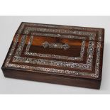 A Victorian lady's rosewood, mother of pearl inlaid writing slope, with double hinged top and twin