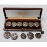 A set of six Art Nouveau style silver buttons (cased) hallmarked 1903, Birmingham by Reynolds and