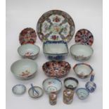A collection of Chinese Export porcelain to include two Imari scallop shaped dishes; an Imari