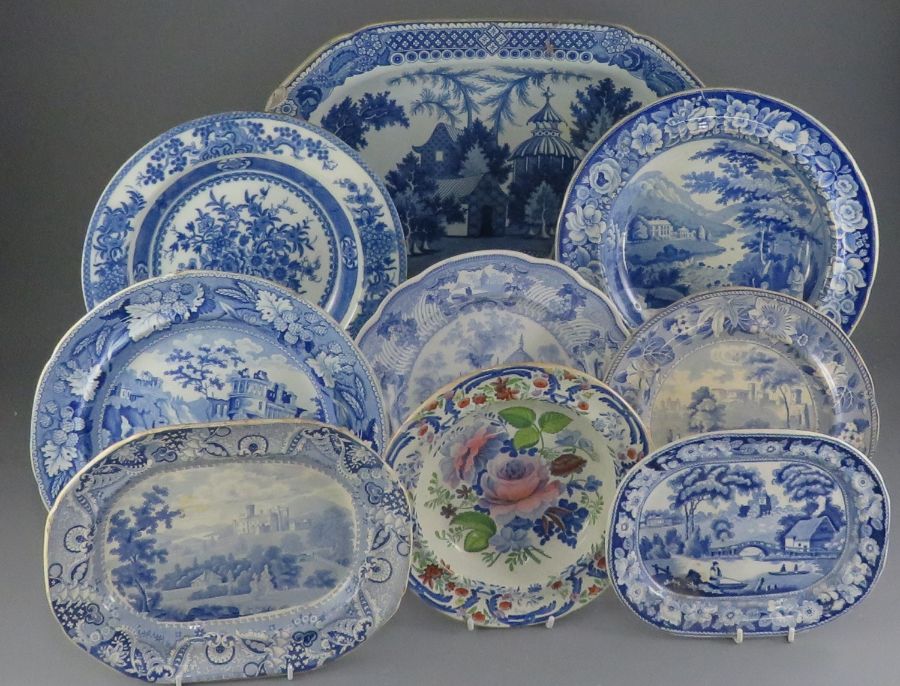 A group of early nineteenth century blue and white transfer printed wares. To include: a Spotted