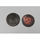 1744 George II farthing 1822 George IV farthing